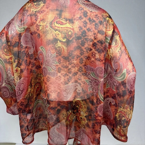 BRAND NEW ANDTHEWHY Oversized Open Tie Front Cardigan Size S Rust Paisley Sheer - Picture 2 of 4